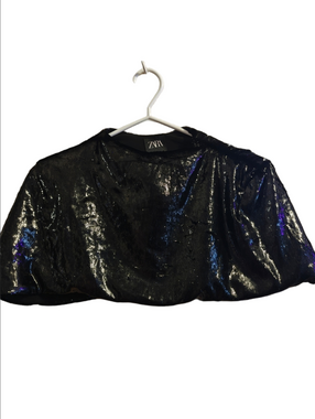 Zara Shiny Black Velvet Cropped Cape Blogger Fav NWOT